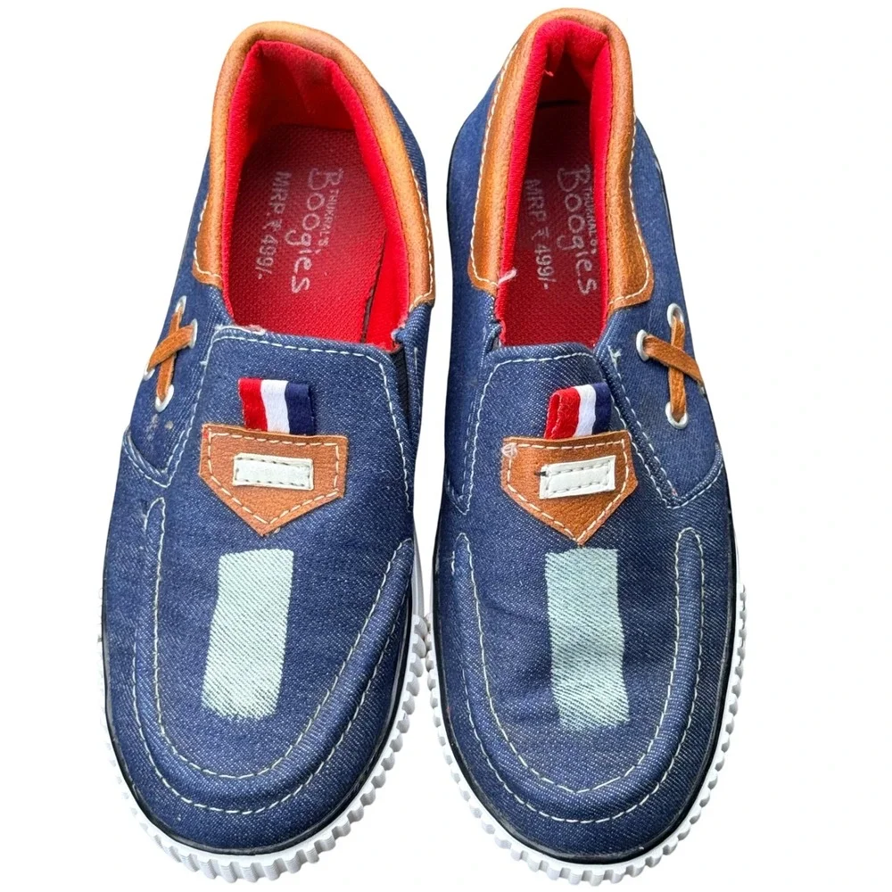 Thukrals Boogies Kids Denim Slip On Loafers Blue Nautical Casual Shoes Size 5.5